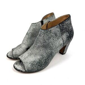 Maison Martin Margiela Open Toe Bootie‎ 39.5 Suede Zip Up Black White Crackle 9